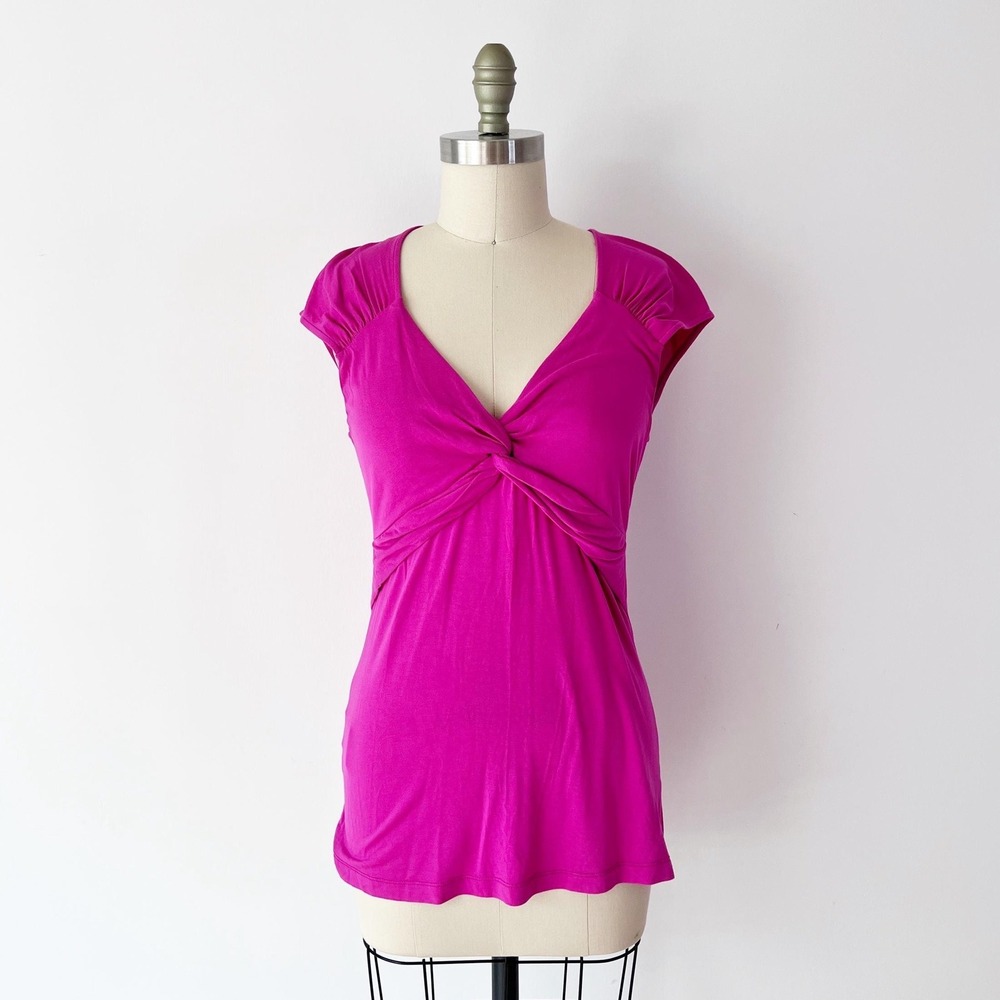 Girly Babydoll Pink Y2K Stretchy Shirt BCBG MaxAzria Hot Pink Bratz Twist Front